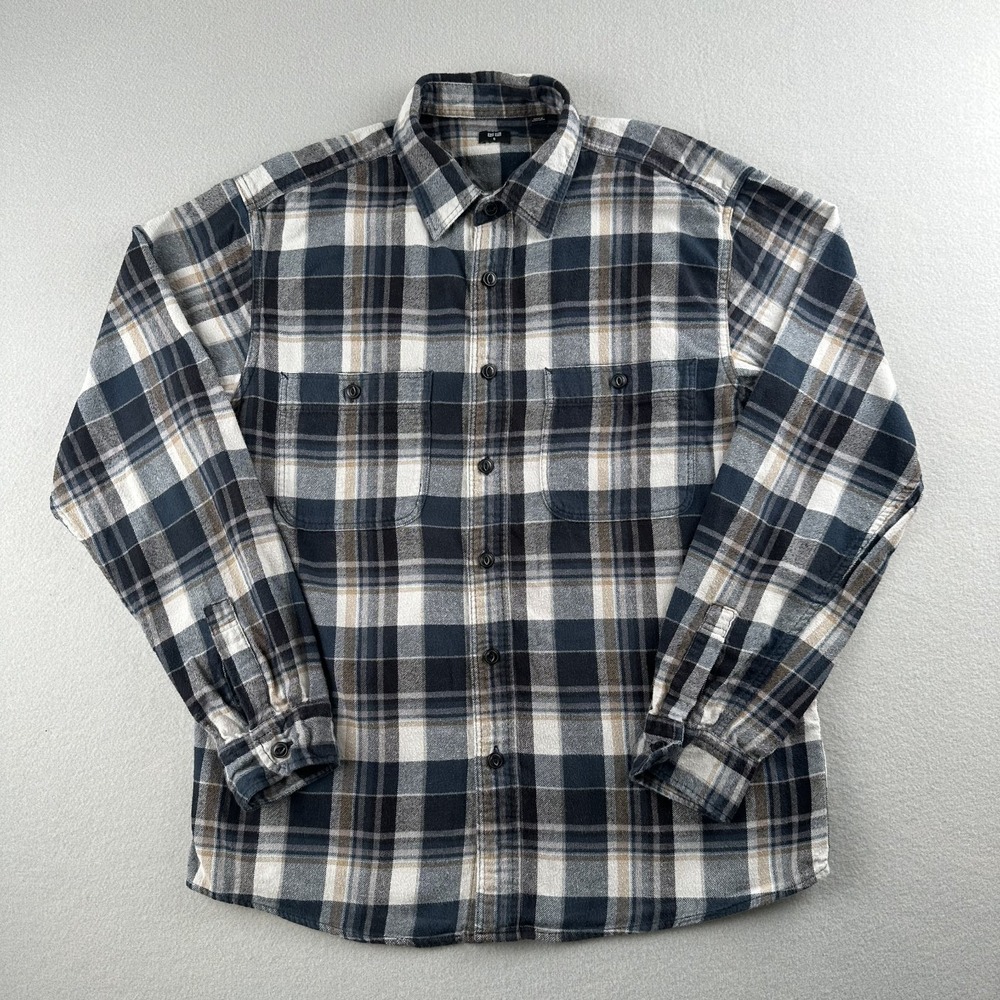 Uniqlo Shirt Mens Navy/White/Brown Plaid Flannel Long Sleeve Shirt Size Small